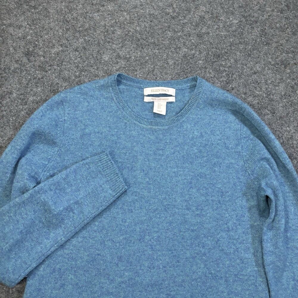 Ellen Tracy 100% Cashmere Crewneck Sweater Women’s Size Small Blue Pullover